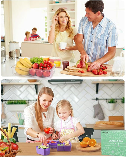 Snackle Box Container, Dishwasher Safety - Divided Serving Tray with Lid and Handle, Charcuterie Board for Portable Snack Platters - Organizer for Fruits Snacks - Perfect for Road Travel - Purple