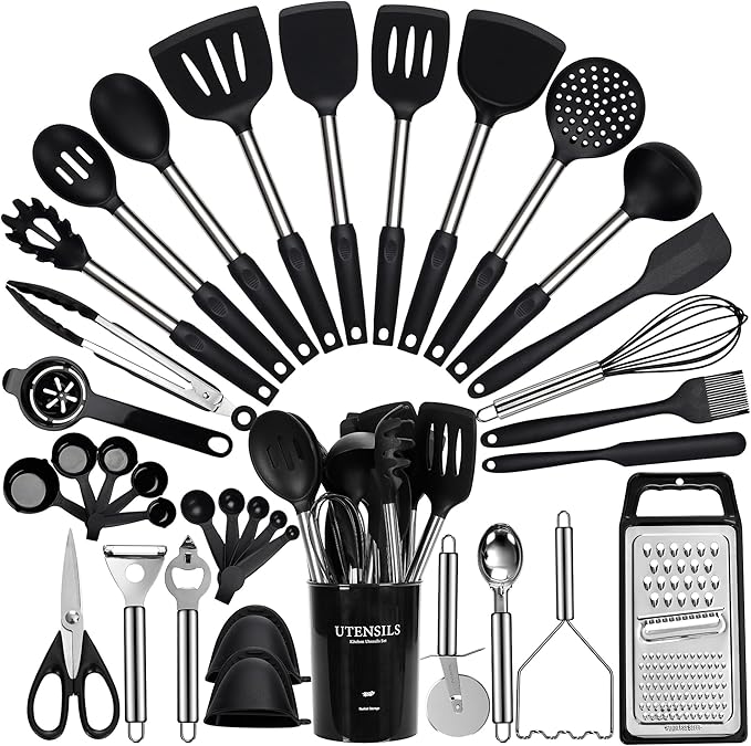 Large Cooking Utensils Set, Stainless Steel Handle Spatula Set, Heat Resistant