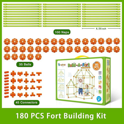V-Opitos 180 Pack Fort Building Kits for Kids Age 4, 5, 6, 7, 8+ Years Old, Creative Building Toys for DIY Castles, Tunnels, Play Tent, Ideal Christmas, Birthday Gifts for Boys & Girls