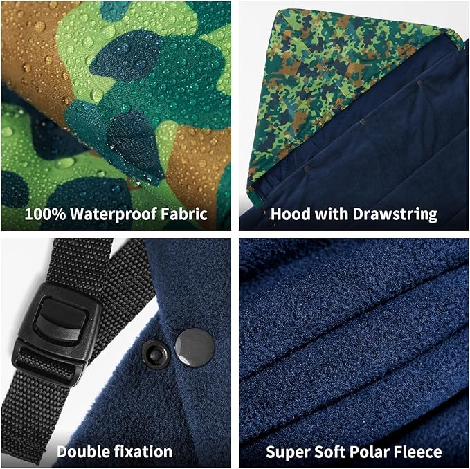 Waterproof Stadium Blanket, Fleece Camping Blanket Soft Warm Wearable Camp Blanket for Outdoor Camping, Picnic, Stadium, Sports, Beach, Car