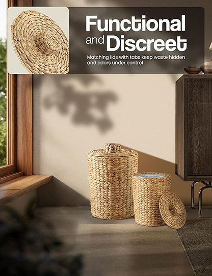 Set of 2 Wicker Trash Can with Lid