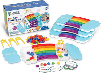 Learning Resources Rainbow Sorting Set Classroom Edition, 144 Pieces, Ages 3+, fine motor skills, sorting, patterning, addition skills, Learning Toys, baby toddler toys, education toys, Sensory tray