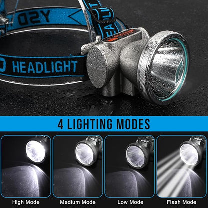 High Brightness LED Headlamp with Display Screen Rechargeable USB-C Waterproof Headlight with Runtime Indicator 4 Lighting Modes Light for Camping, Work, Hunting, Fishing (Mode 505 - White Light)