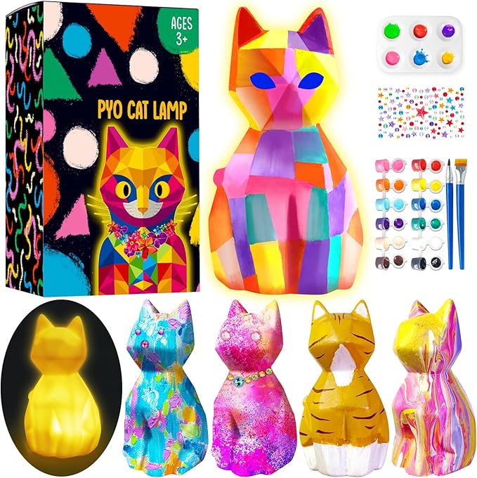 Goodyking Paint Your Own Cat Lamp Craft Kit, DIY 3D Warm Light Cat Lamp, Arts and Crafts for Kids Ages 8-12, Birthday Gifts for 8-12 Year Old Boy Girl, Painting Kit for Kids Ages 3 4 5 6 7 8 9+