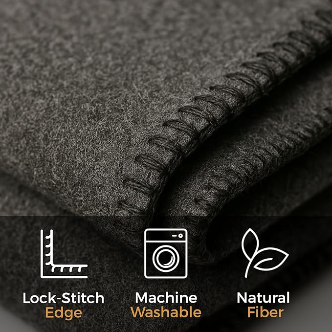 Wool Camping Blanket ??70% Wool Heavy-Duty Military Style Throw, Warm & Washable, Fire Retardant Cover for Emergency, Survival & Outdoor Use ??Perfect for Camping, Car, Home & Hiking, Grey 62x84
