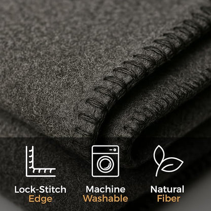 Wool Camping Blanket ??70% Wool Heavy-Duty Military Style Throw, Warm & Washable, Fire Retardant Cover for Emergency, Survival & Outdoor Use ??Perfect for Camping, Car, Home & Hiking, Grey 62x84