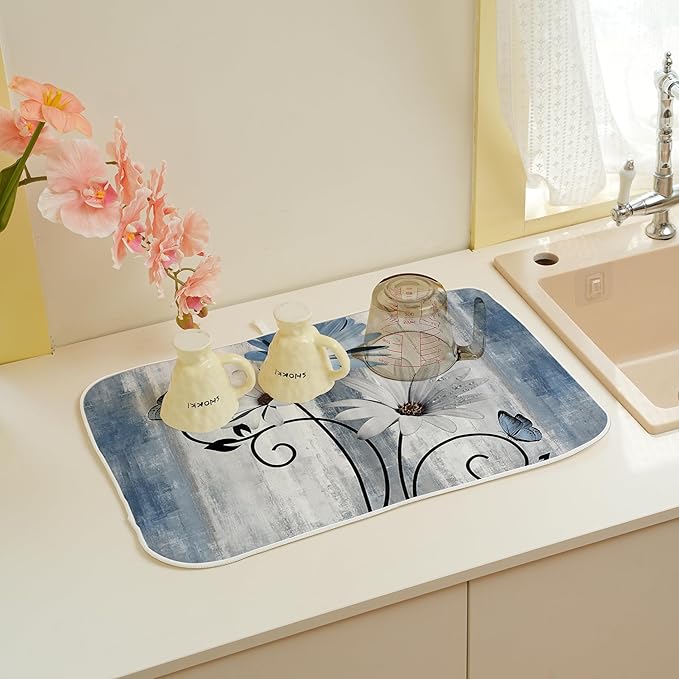 Floral Dish Drying Mat 18x24 Inches