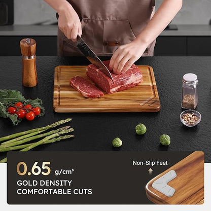 Teak Wood Cutting Board for Kitchen 13inch Charcuterie Board Serving Heavy Duty