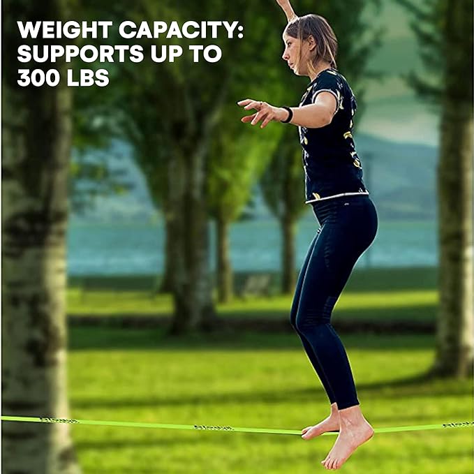 Flybold Obstacle Course for Kids - 40 Ft Ninja Warrior Slackline Kit with 8 Adjustable Obstacles - Tree Protectors, Twin Gear Ratchets, Carry Bag - Complete Outdoor Adventure Set