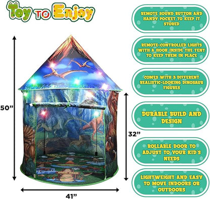 Dinosaur Pop Up Kids’ Play Tent by Toy to Enjoy - Perfect for Indoor & Outdoor. Dinosaur Camping Tent for Toddlers, Boys&Girls. Includes Remote Controlled Lights, Roar Sound Button & 3 Different Toys