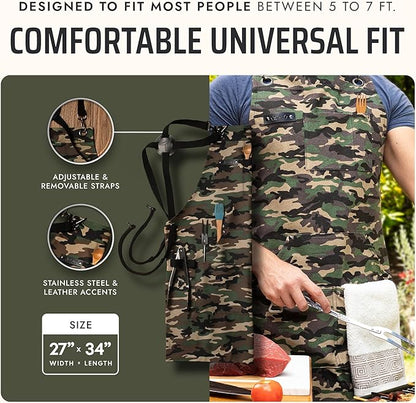 Asaya Chef and BBQ Apron with Bottle Opener and Hand Towel - 10oz Cotton Canvas