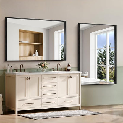 CIRCUMI Black Bathroom Mirror, Brushed Finish, Tempered Glass, Large Mirror