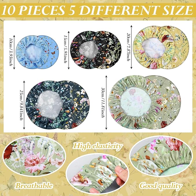 Patelai 10 Pcs Bowl Covers Reusable in 5 Size Stretch Cloth Fabric Elastic Food