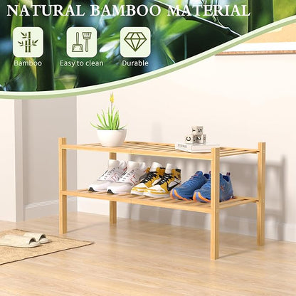 ROMGUAR CRAFT 2 Tier Bamboo Shoe Rack