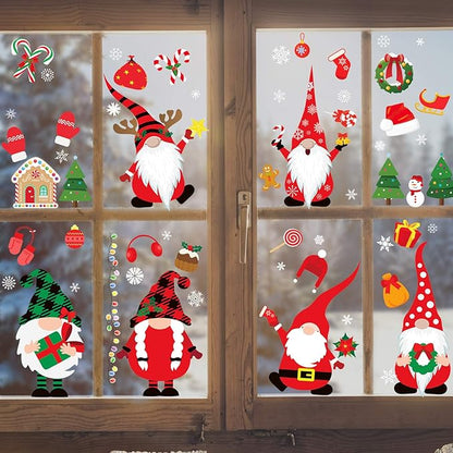 Joy Bang 320 PCS Christmas Window Clings, Christmas Window Stickers Decorations Gnome Snowflake Xmas Decals Decor for Glass Window Home Office Indoor