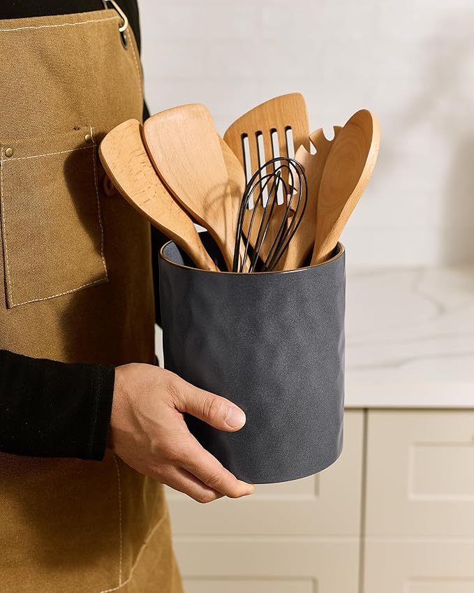 famiware Ocean Utensil Holder, 7.2"+5.8" Ceramic Kitchen Utensil Holder
