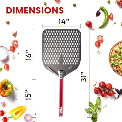 TKC Perforated Pizza Peel Bundle with 14 Inch XL Peel and 8" inch Pizza Turning Peel - Commercial Grade Pizza Spatula - Fits all 16 inch Pizza Ovens