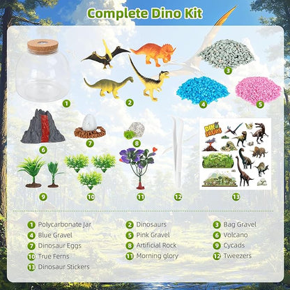 Dinosaur Light Up Terrarium for Boys – DIY Prehistoric Garden with LED | STEM Toy & Craft Gift for Kids Ages 4-8, Perfect for Birthday or Christmas