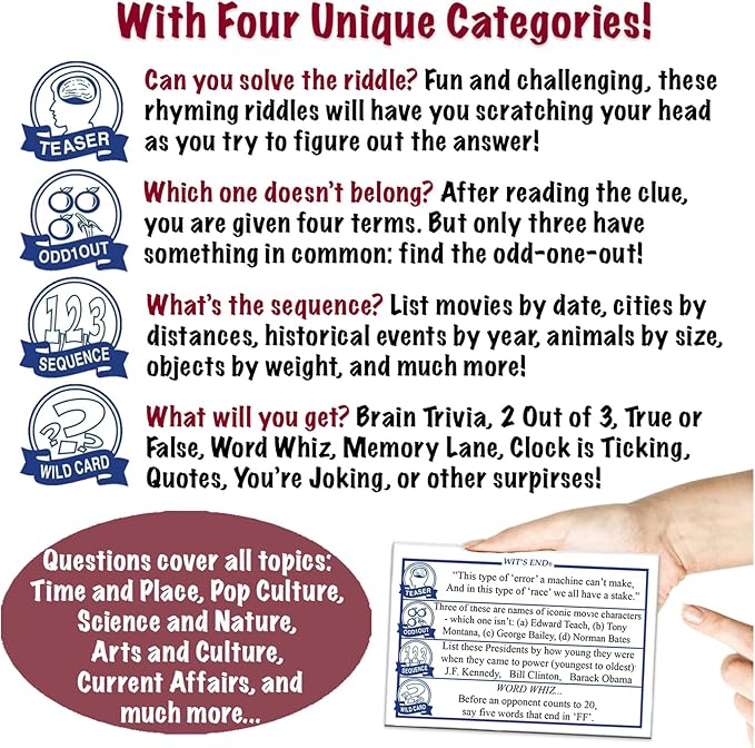 Wit's End — A Smart, Mind-Bending Trivia & Brain Teaser Game That Will Challenge Your Wits & Knowledge — Adult & Family Night Fun