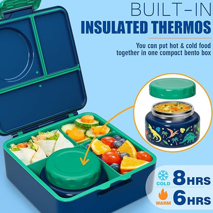Fimibuke Bento lunch Box Set for Kids Adult with 8oz Thermos Food Jar, Insulated Lunch Bag &Sauce Cup, Leakproof Dishwasher Safe Toddler Lunch Food Container with 3-4 Compartment for School Girls Boys