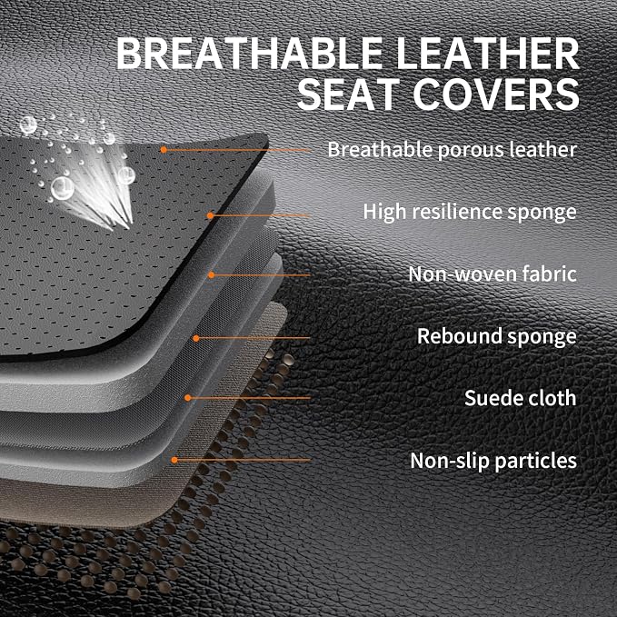 Car Seat Covers Front Seats Black, Luxury Leather Automotive Seat Covers with Lumbar Support, Waterproof Car Seat Protector Universal Fit for Most Cars Trucks Pick-ups SUVs