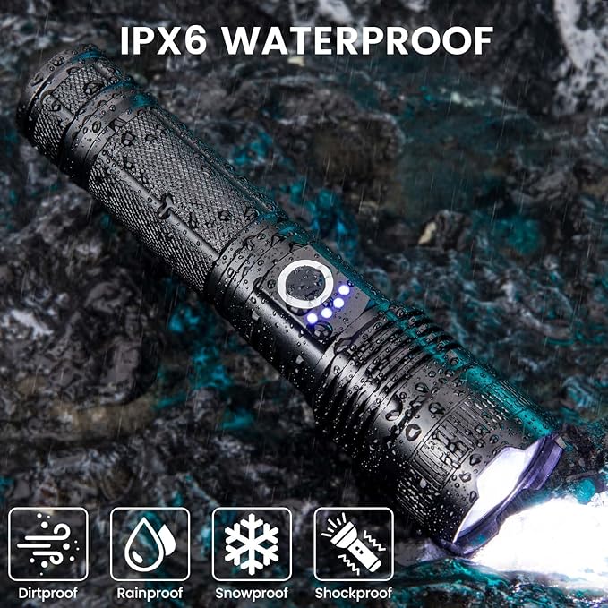 Rechargeable Flashlights High Lumens, 4 Pack 99,000 Lumens Led Flashlights with 5000ɱAh ?attery, Waterproof Powerful Flash Light Multifunctional Flashlights for Home Camping Hiking