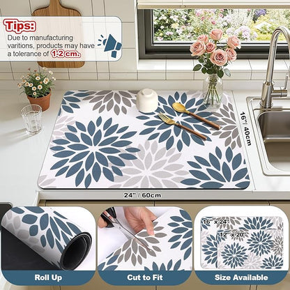 Findosom Floral Dish Drying Mat, Cuttable Drying Mat