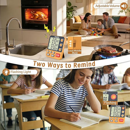 Digital Dual Triple Kitchen Timer, 3-Channel Magnetic Countdown Timer