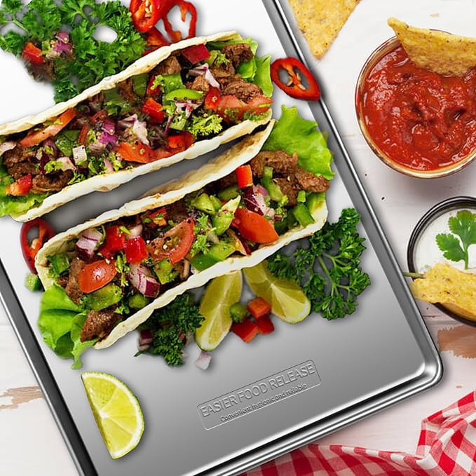 Commercial Quality Baking Sheet Pan Set, Natural Stainless Steel Cookie Sheet