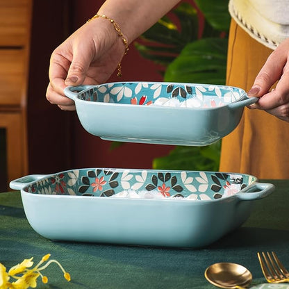 ONCCI Ceramic Baking Dish Set, 2-Piece Hand-painted Porcelain Rectangular