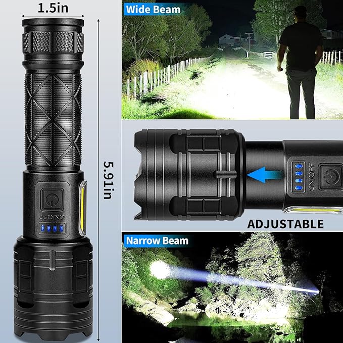Rechargeable LED Flashlights High Lumens, 99,000 Lumen Super Bright Flashlight with 7 Modes & Waterproof, Powerful USB Rechargeable Handheld Flash Light for Camping Home(2 Pack)