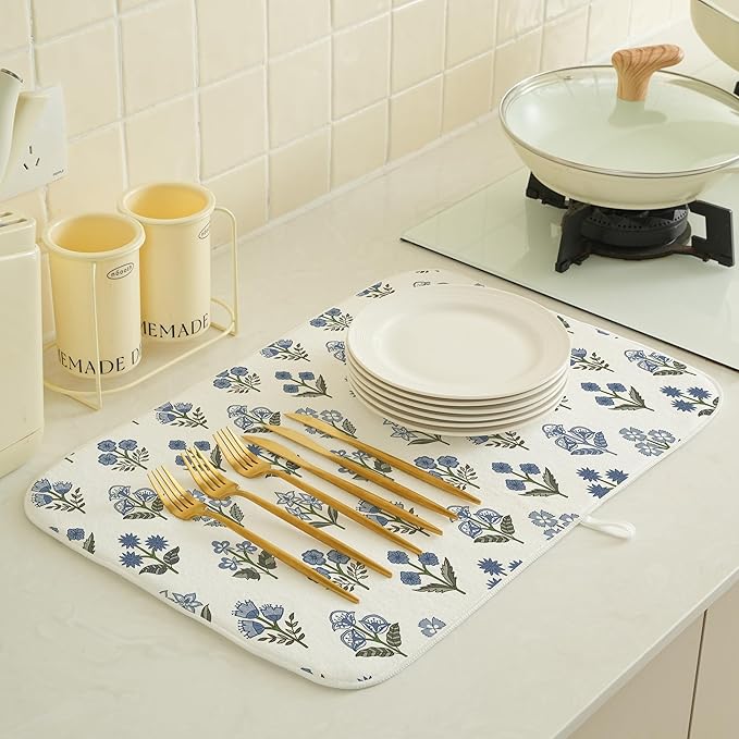 Block Print Dish Drying Mat 18x24 Inches