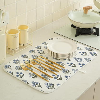 Block Print Dish Drying Mat 18x24 Inches