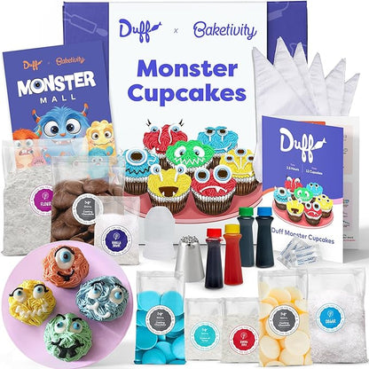 Baketivity x Duff Goldman Monster Cupcakes Kit - Cooking Set with Premeasured Ingredients, Decorating Supplies, STEM Activities - Perfect for Girls and Boys
