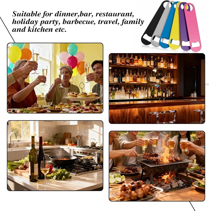 6 Pcs Colorful Stainless Steel Heavy Duty Flat Bottle Openers, 7 Inch Solid