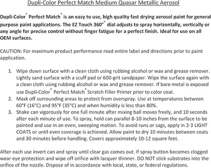 Dupli-Color EBGM04387 Perfect Match Automotive Spray Paint – General Motors Medium Quasar Metallic, 80 WA9544 – 8 oz. Aerosol Can