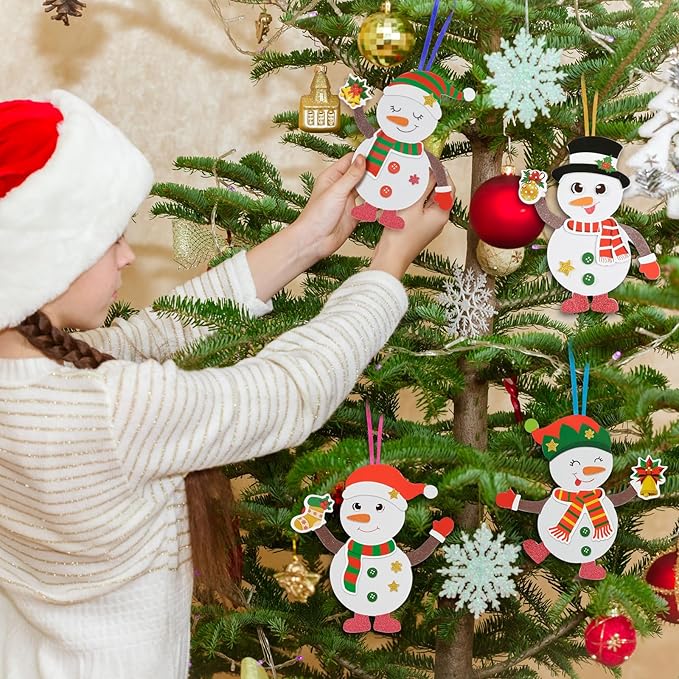 Fennoral 12 Pack Snowman Craft Kits for Kids Make You Own Snowman Foam Stickers Ornament DIY Christmas Arts and Crafts for Chirstmas Party Supplies Winter Christmas Tree Decoration