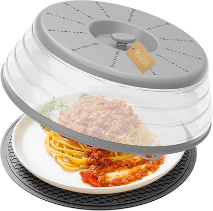 WVM Microwave Splatter Cover & Mat, Vented Collapsible Splatter Guard dish