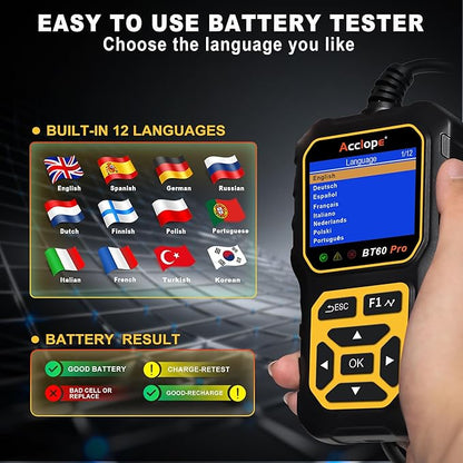 Acclope BT60 Pro Car Battery Tester, Digital Analyzer