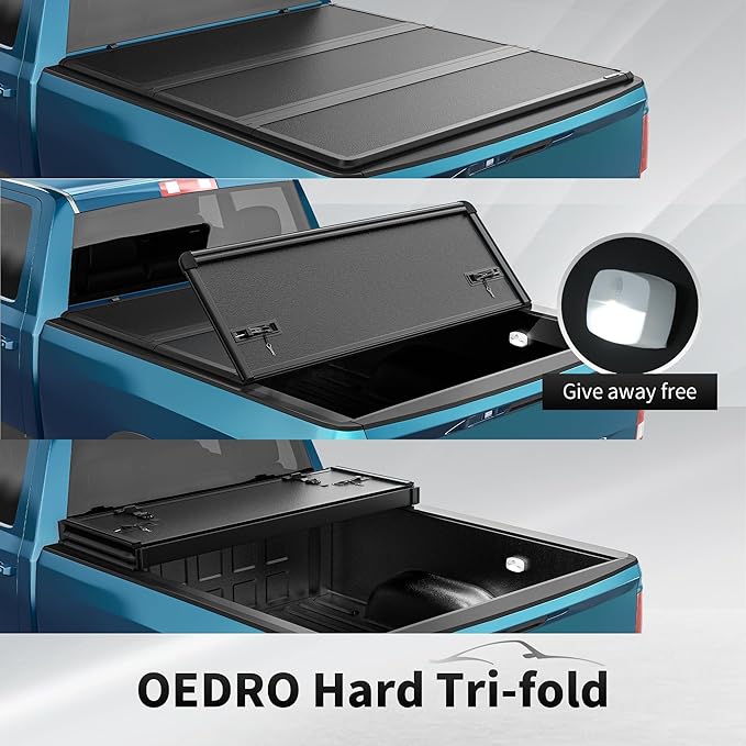 OEDRO FRP Hard Tri-fold Tonneau Cover Fold Truck Bed Covers Compatible with Toyota Tacoma 2024 2025 2026 (Excl. Trail Edition) with 5 Feet Bed with Tacoma Bed Rail