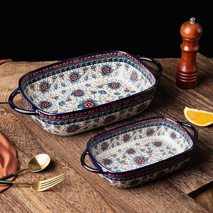 Baking Dish Ceramic Baking Pan Blue Casserole Dish Rectangular Baking Set 2pcs