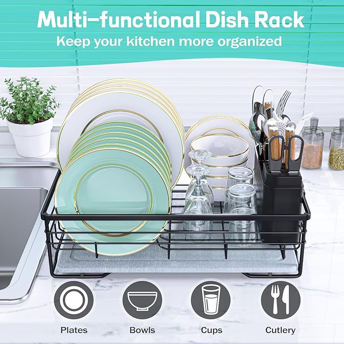 VABNEER Dish Drying Rack with Stone Drying Mat, Quick-Drying/Stainless/Super