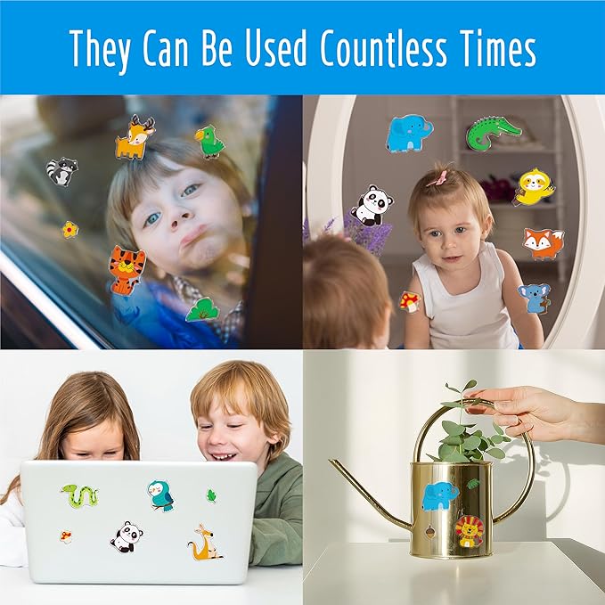 34PCS Wild Animal Jelly Stickers, Thick Window Door Clings Removable Reusable Gel Clings Decals for Kids Toddlers Adults Home Classroom Nursery Animal Theme Party Supplies Decorations (Not Edible)