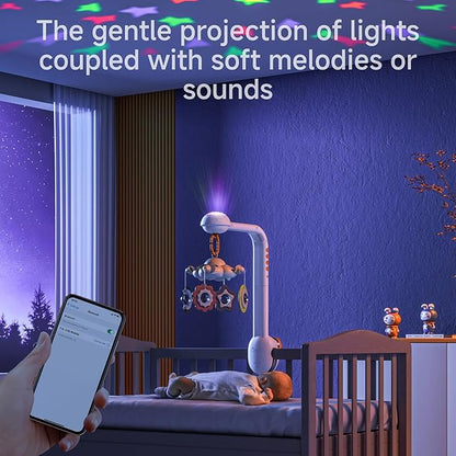 Tumama Baby Crib Mobile with Projection Night Light, Music and White Noise, Soft Plush Mirror Hanging Toys, Mute Spin Motor Nursery Toys for Infant 0-3, 6-9 Month Newborn Xmas Gift (Clouds)