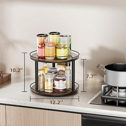 LAMU 12'' Wood Lazy Susan Turntable Organizer