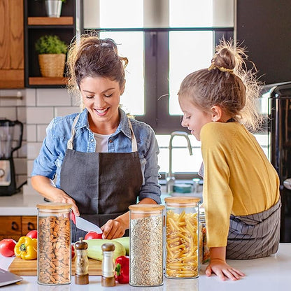 SLifeJars-32 oz Glass Jars with Bamboo Lids 8 pcs Glass Food Storage Containers with Airtight Bamboo Lids, Glass Canisters Stackable Kitchen Pantry bamboo lid for Coffee Beans, Rice, Sugar and More