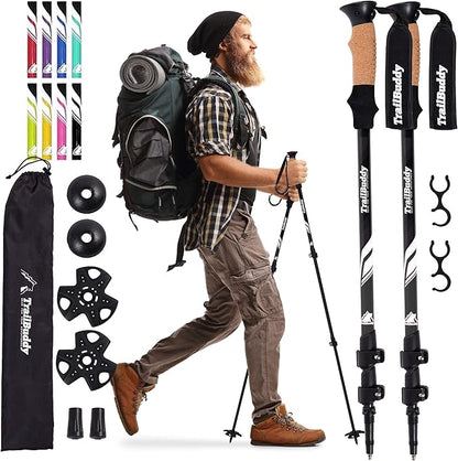 TrailBuddy Trekking Poles ??Lightweight 7075 Aluminum Hiking Poles for Women, Men & Seniors ??Collapsible Walking Sticks for Travel, Trails & Balance