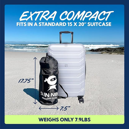 SUN NINJA Beach Tent Sun Shelter UPF50+ - Easy Pop Up Beach Canopy - Outdoor Shade for Camping Trips, Fishing, Backyard Fun Picnics - Sand Shovel, Ground Pegs & Stability Poles