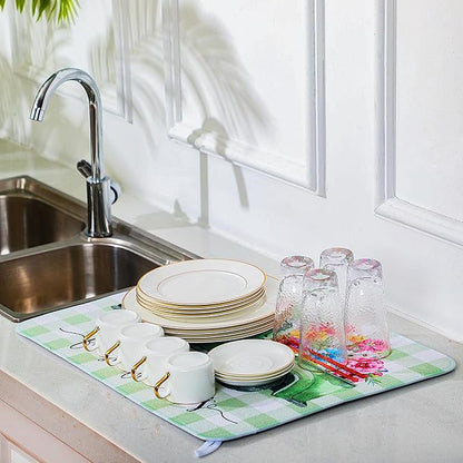 SiliFine 2 Pcs Dish Drying Mat for Kitchen, Spring Floral Absorbent Microfiber