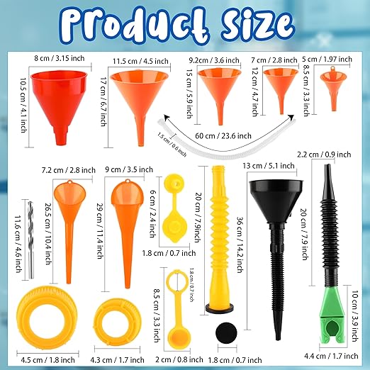 30 Pcs Automotive Funnel Set Wide Mouth Fuel Oil Funnel Plastic Long Neck